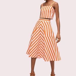 NWOT Kate Spade Deck Stripe Midi Skirt Mirage Pink and Traffic Orange